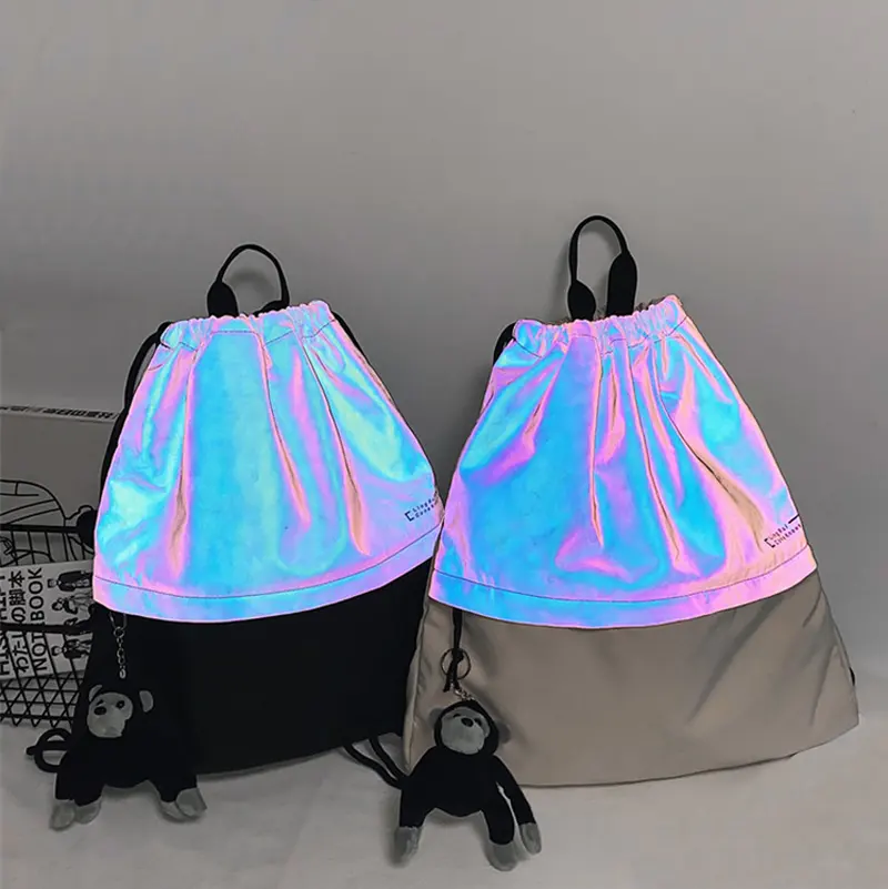 Night sport high visible travel daily use rainbow reflective drawstring backpack 1 Night sport high visible travel daily use rainbow reflective drawstring backpack 1